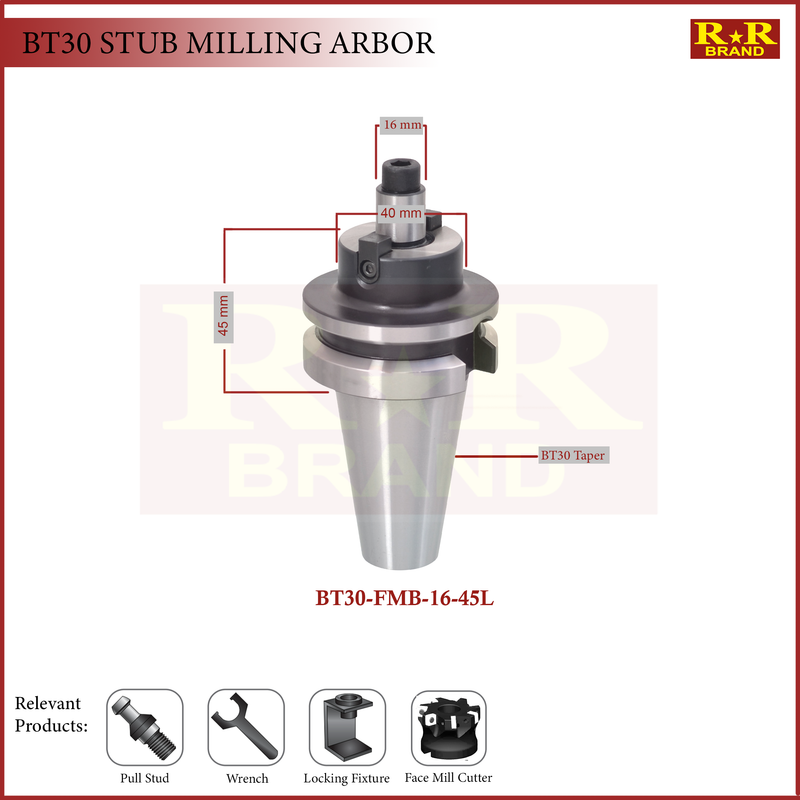 BT30-16-45l Stub Milling Arbor RRToolStore RR Brand Face Mill Arbor