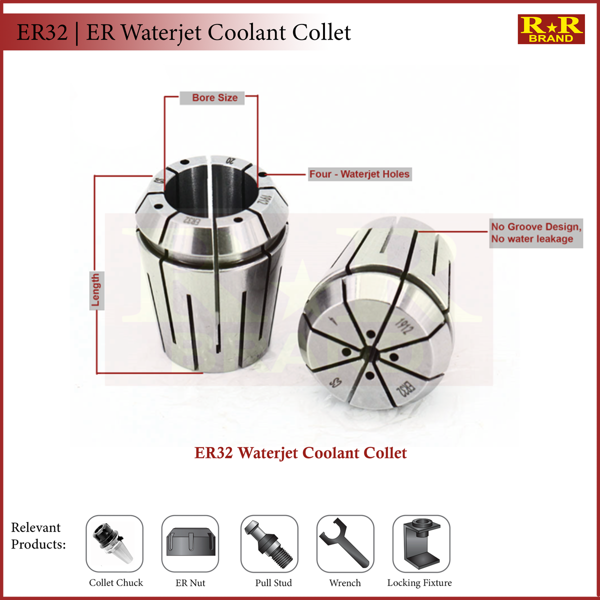 ER32 S-32 | ER Waterjet Coolant Collet | With Four Holes | RR Brand