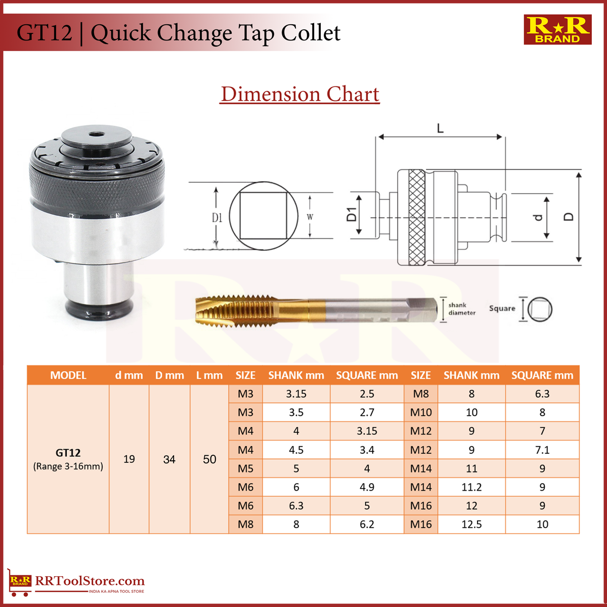 GT12 | Quick Change Tap Collet | RR Brand